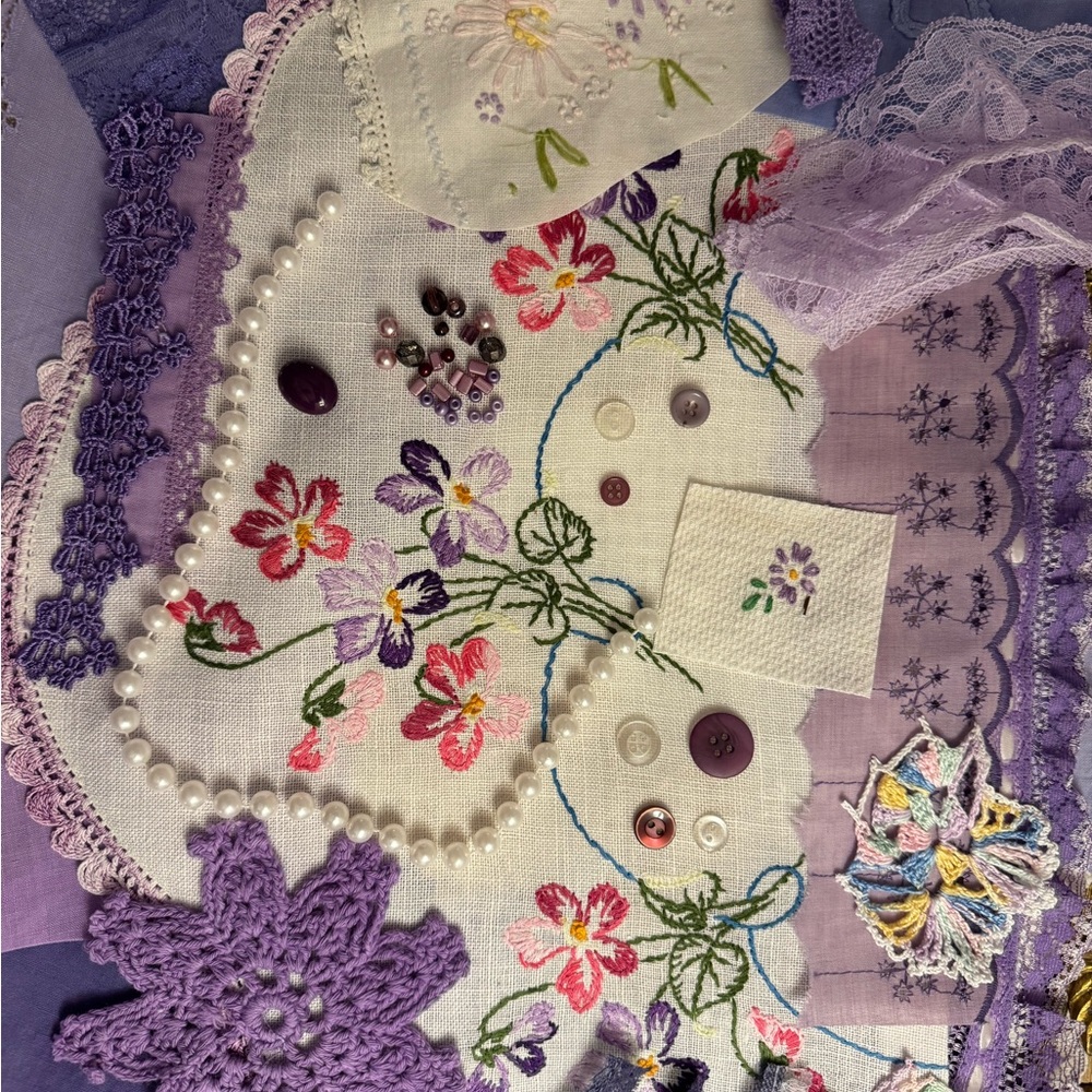 Junk Journal Kit Purple 20+Fabric Lace Button Embroidered
vintage Upcycled Small